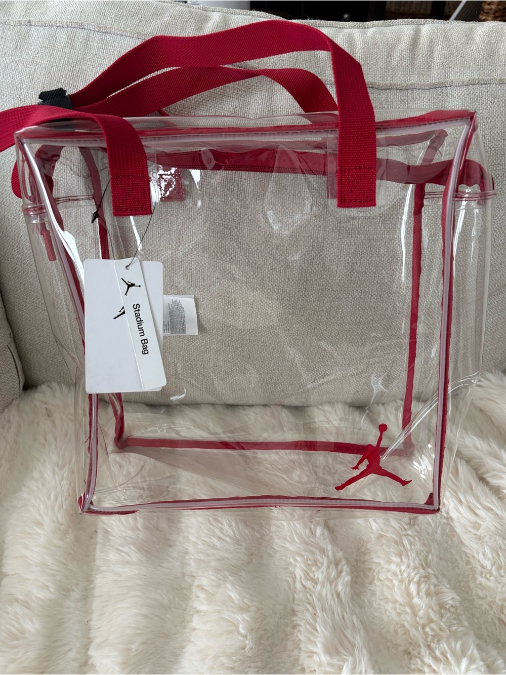 NWT • Jordan Clear Stadium Tote Bag Red Trim • Transparent Game Day Bag 12x12x6